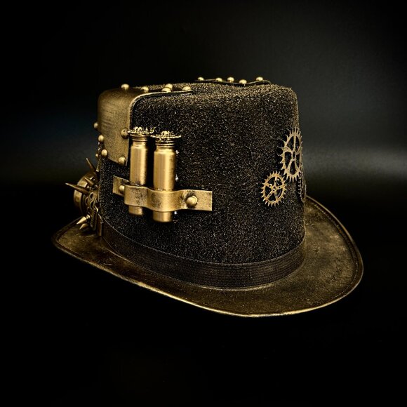 Steampunk Top Hat Metallic Scientist Time Traveler Halloween Costume Cosplay Hat - Picture 4 of 5